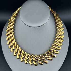 Napier Gold Plated Diagonal Link Triple Line Necklace Heavy Chunky Vintage 1980